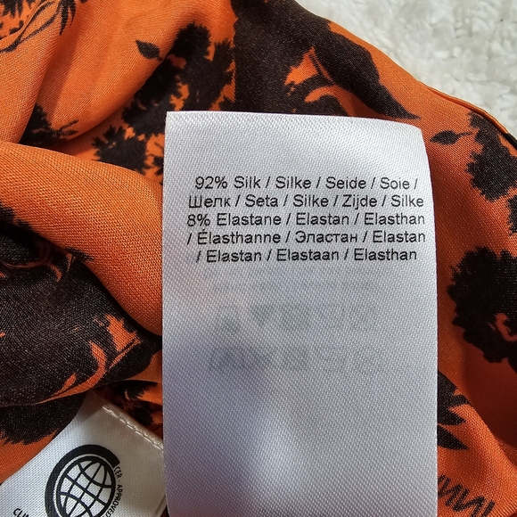 GANNI silk orange and black stretch floral print ruched size M - Picture 9 of 13